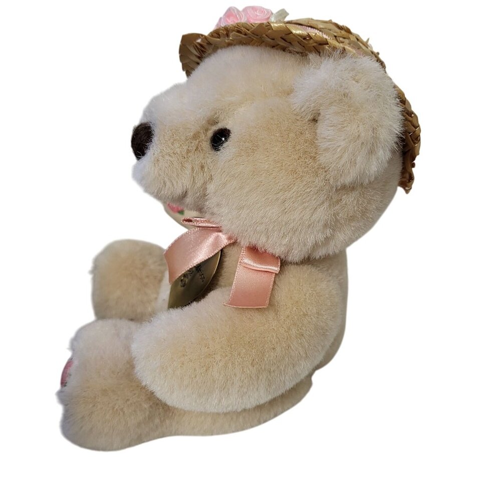 Vtg 1988 Dakin Limited Edition Rosemary Bear Plush W/ Floral Straw Hat & Ribbon - Picture 7 of 10